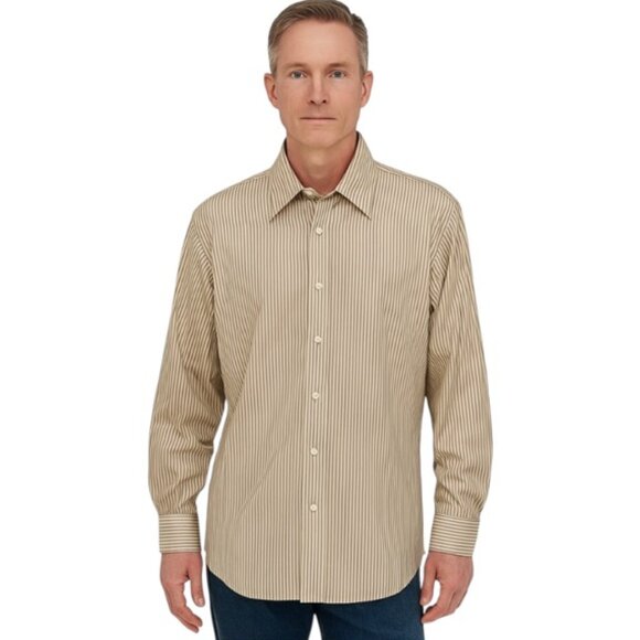 Hugo Boss Large Men's Beige Pinstriped Long Sleeve Button Down Shirt - Picture 1 of 6